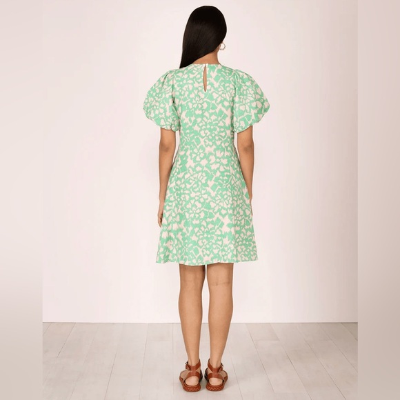 NWT Banjanan Gracia 100% Linen Dress In Calcite Green and Tan Ikat Size Small - Picture 3 of 9